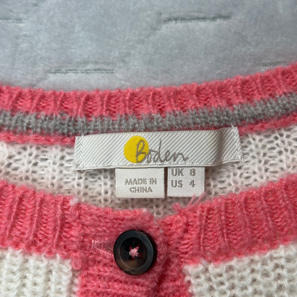 Boden Women Beige Cream Gray Pink Button Knit Raglan Sleeve Cardigan‎ S 4 Prepy - Picture 4 of 7